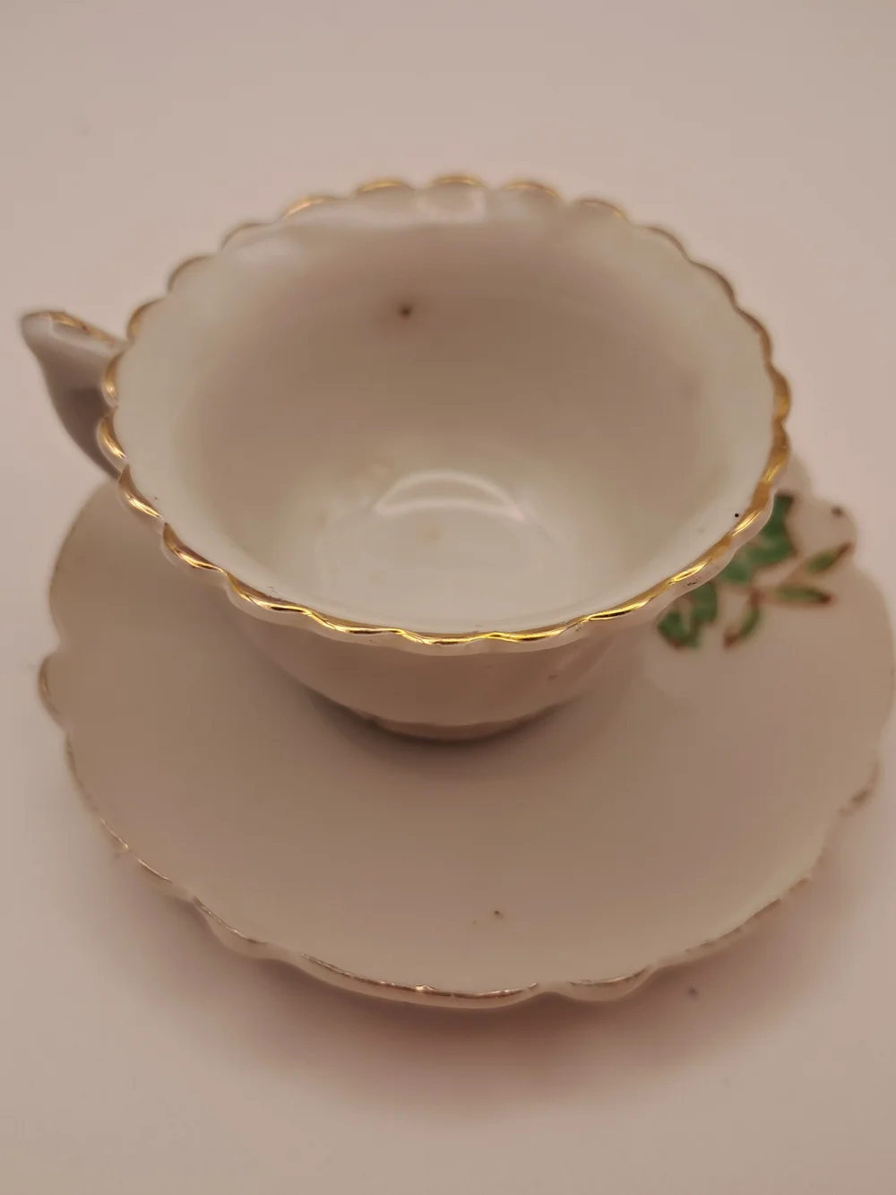 Vintage Miniature Teacup Saucer Set Hand Painted Pink Floral Gold Trim Japan
